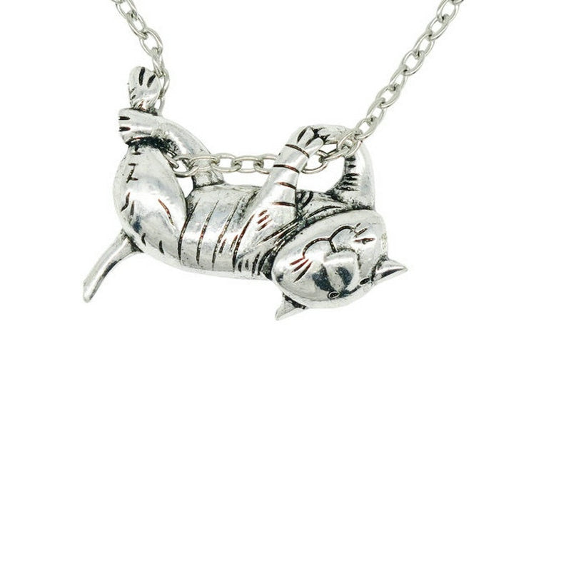 Vintage Cute Silver Cat Pendent Necklace