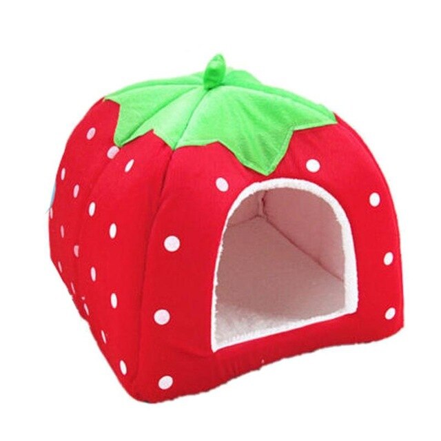 Soft Strawberry Leopard Pet Dog and Cat House Tent Kennel Doggy Warm Cushion Basket Bed Cave