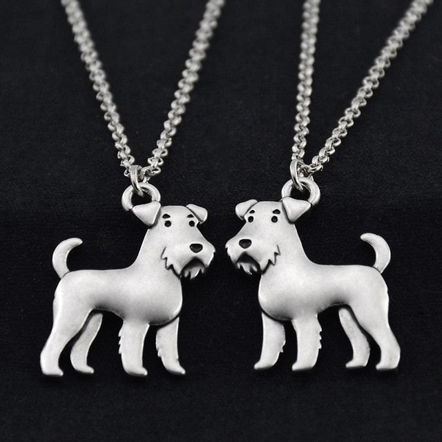 Vintage Boho Airedale Terrier & Schnauzer Dog Charm Pendant Necklace Unisex Jewelry Stainless Steel Long Chain