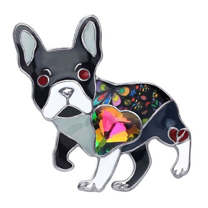 WEVENI Alloy Enamel Rhinestone French Bulldog Pug Dog Brooches Jewelry For Women and Girls