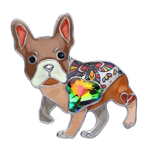 WEVENI Alloy Enamel Rhinestone French Bulldog Pug Dog Brooches Jewelry For Women and Girls