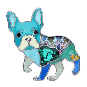WEVENI Alloy Enamel Rhinestone French Bulldog Pug Dog Brooches Jewelry For Women and Girls