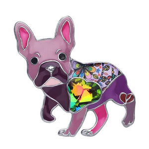 WEVENI Alloy Enamel Rhinestone French Bulldog Pug Dog Brooches Jewelry For Women and Girls