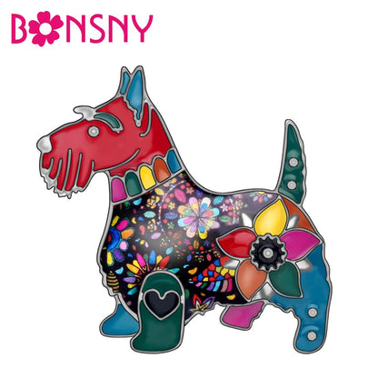 Bonsny Enamel Alloy Floral Scottish Dog Brooches / Pin Clothes Scarf Animal Pet Jewelry