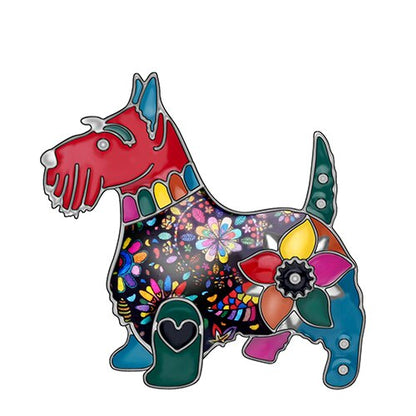 Bonsny Enamel Alloy Floral Scottish Dog Brooches / Pin Clothes Scarf Animal Pet Jewelry
