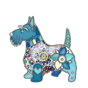 Bonsny Enamel Alloy Floral Scottish Dog Brooches / Pin Clothes Scarf Animal Pet Jewelry