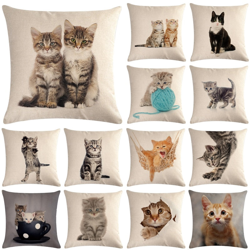 Cute Cat Sofa Decorative Cotton Linen Cushion Cover Pillowcase 45*45 Throw Pillow Home Decor