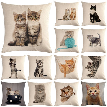 Cute Cat Sofa Decorative Cotton Linen Cushion Cover Pillowcase 45*45 Throw Pillow Home Decor