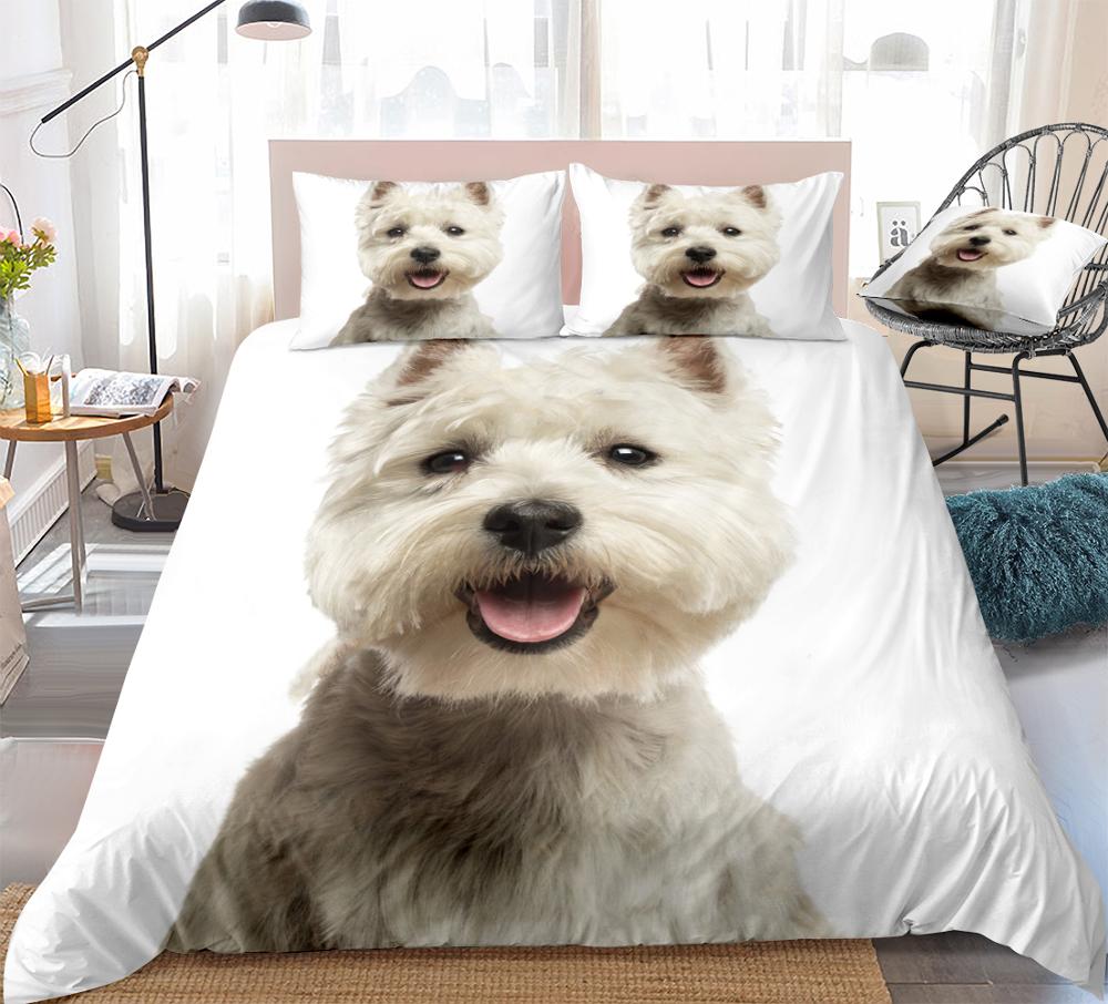 3D Dog Duvet Cover Set West Highland White Terrier White Bedding Cover 3 Pcs