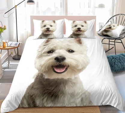 3D Dog Duvet Cover Set West Highland White Terrier White Bedding Cover 3 Pcs
