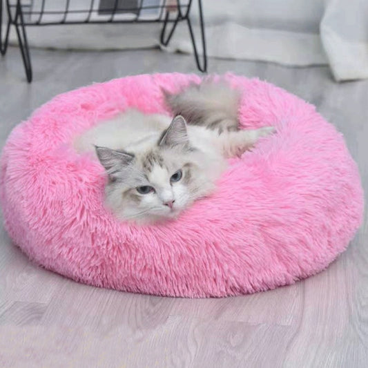 Soft and Fluffy Round Shag Pet Bed and Cushion