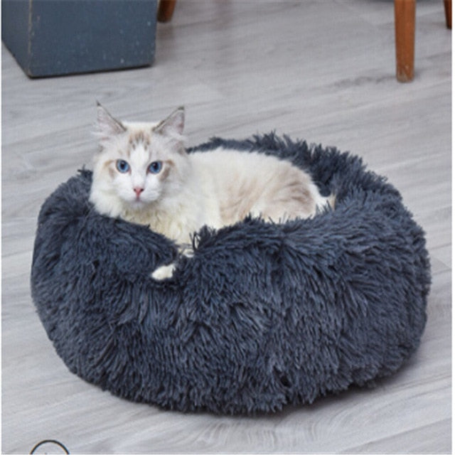 Soft and Fluffy Round Shag Pet Bed and Cushion