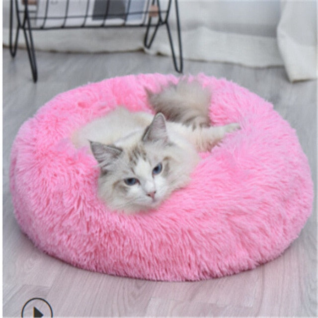 Soft and Fluffy Round Shag Pet Bed and Cushion