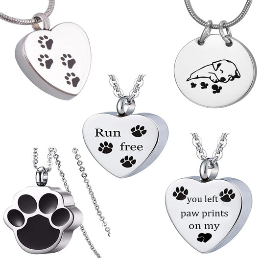 Unisex Stainless Steel Pet Dog or Cat Jewelry Paw Print Cremation Jewelry Ashes Holder Pet Memorial Urn Necklace For Memory