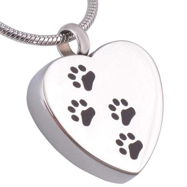 Unisex Stainless Steel Pet Dog or Cat Jewelry Paw Print Cremation Jewelry Ashes Holder Pet Memorial Urn Necklace For Memory