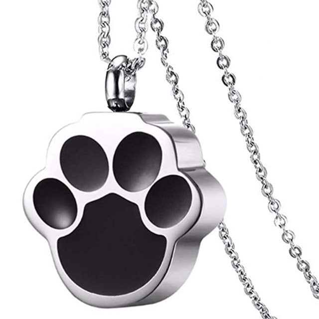 Unisex Stainless Steel Pet Dog or Cat Jewelry Paw Print Cremation Jewelry Ashes Holder Pet Memorial Urn Necklace For Memory