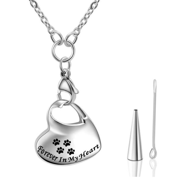 Unisex Stainless Steel Pet Dog or Cat Jewelry Paw Print Cremation Jewelry Ashes Holder Pet Memorial Urn Necklace For Memory