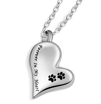 Unisex Stainless Steel Pet Dog or Cat Jewelry Paw Print Cremation Jewelry Ashes Holder Pet Memorial Urn Necklace For Memory