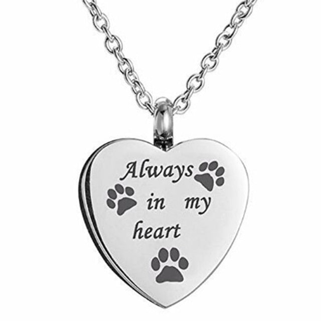 Unisex Stainless Steel Pet Dog or Cat Jewelry Paw Print Cremation Jewelry Ashes Holder Pet Memorial Urn Necklace For Memory