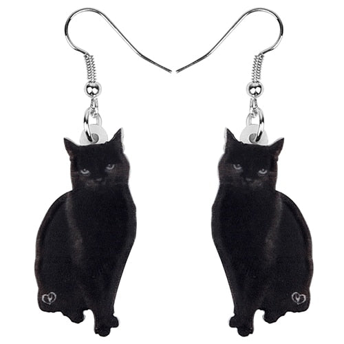 Bonsny Acrylic Cute Black Cat Earrings Drop Dangle Stud Clip Fashion Animal Pet Jewelry For Women Girls Teens Gift Decoration