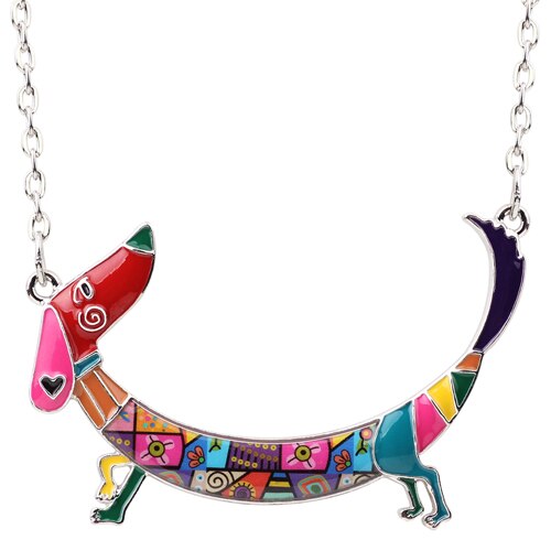 Bonsny Statement Maxi Metal Chain Enamel Choker Dachshund Dog Necklace Pendant