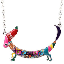 Load image into Gallery viewer, Bonsny Statement Maxi Metal Chain Enamel Choker Dachshund Dog Necklace Pendant
