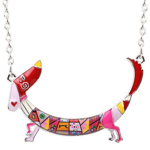 Bonsny Statement Maxi Metal Chain Enamel Choker Dachshund Dog Necklace Pendant