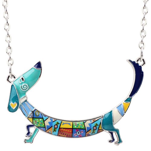 Bonsny Statement Maxi Metal Chain Enamel Choker Dachshund Dog Necklace Pendant