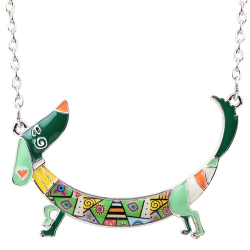 Bonsny Statement Maxi Metal Chain Enamel Choker Dachshund Dog Necklace Pendant