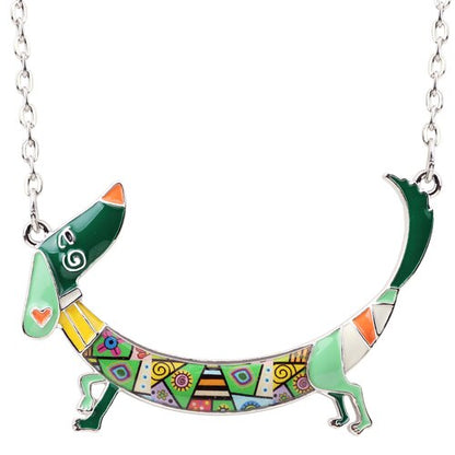 Bonsny Statement Maxi Metal Chain Enamel Choker Dachshund Dog Necklace Pendant