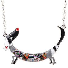 Load image into Gallery viewer, Bonsny Statement Maxi Metal Chain Enamel Choker Dachshund Dog Necklace Pendant
