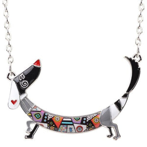 Bonsny Statement Maxi Metal Chain Enamel Choker Dachshund Dog Necklace Pendant