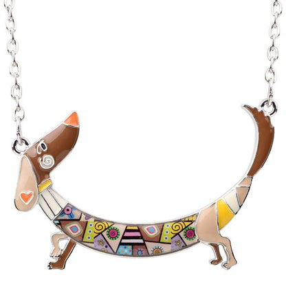Bonsny Statement Maxi Metal Chain Enamel Choker Dachshund Dog Necklace Pendant