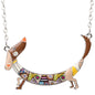 Bonsny Statement Maxi Metal Chain Enamel Choker Dachshund Dog Necklace Pendant