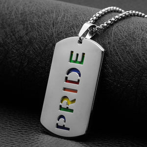 Rainbow Flag Pride Long Chain Stainless Steel Dog Tag Necklace Unisex
