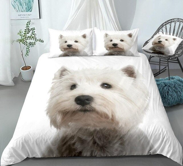 3D Dog Duvet Cover Set West Highland White Terrier White Bedding Cover 3 Pcs