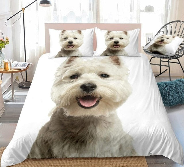 3D Dog Duvet Cover Set West Highland White Terrier White Bedding Cover 3 Pcs