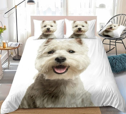 3D Dog Duvet Cover Set West Highland White Terrier White Bedding Cover 3 Pcs
