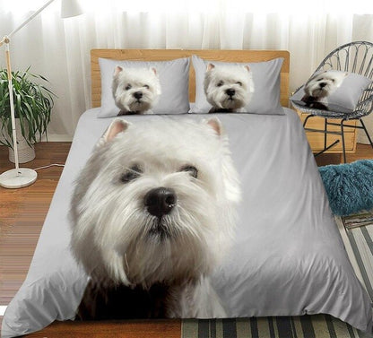 3D Dog Duvet Cover Set West Highland White Terrier White Bedding Cover 3 Pcs