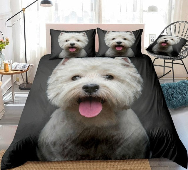 3D Dog Duvet Cover Set West Highland White Terrier White Bedding Cover 3 Pcs