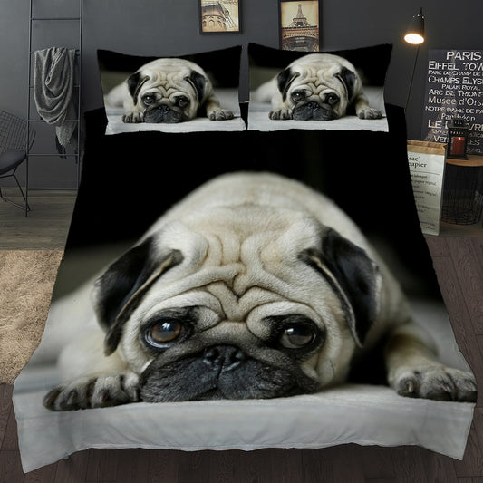 3D Pug Dog Duvet (Queen King Size Bedding Set) High Quality Kids Cartoon Quilt Cover