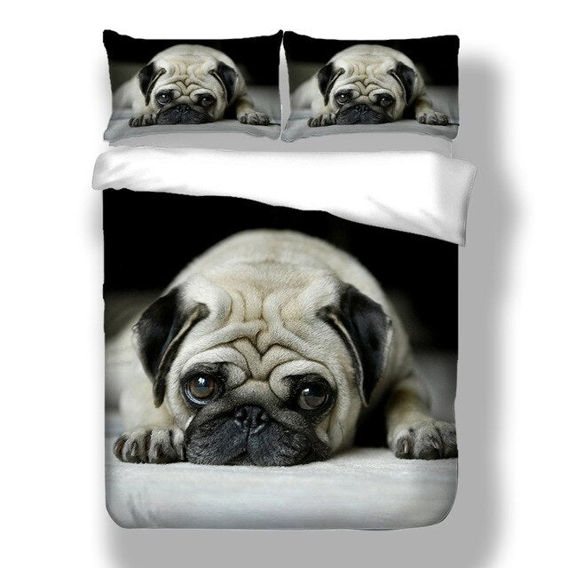 3D Pug Dog Duvet (Queen King Size Bedding Set) High Quality Kids Cartoon Quilt Cover