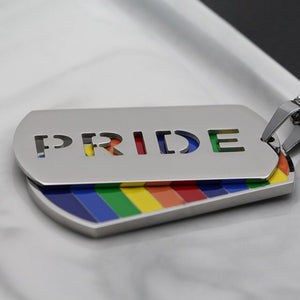 Rainbow Flag Pride Long Chain Stainless Steel Dog Tag Necklace Unisex