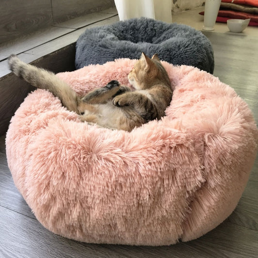 Plush Round Self Warming Lounger and Pet Beds for Dogs and Cats