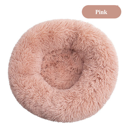 Plush Round Self Warming Lounger and Pet Beds for Dogs and Cats