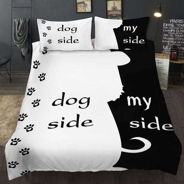 Bonenjoy Black and White Bedding Set Dog Side My Side (King, Queen, Single, Double, Twin)