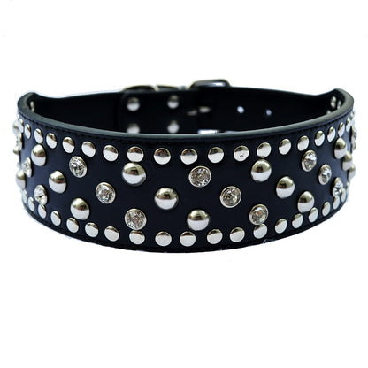 Crystal Studded Collar For Dogs 2 Inch Wide Leather Collar
