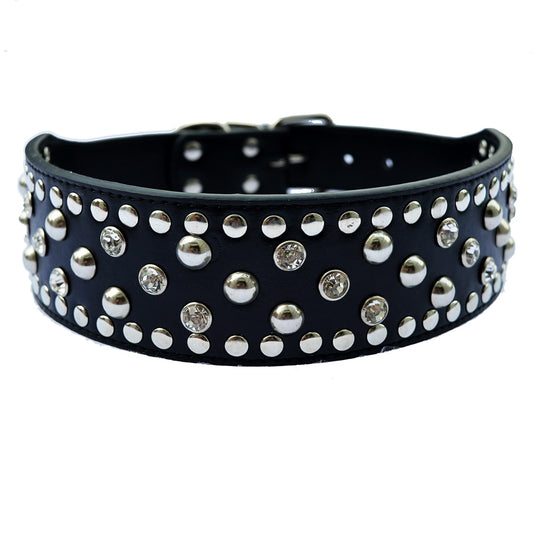 Crystal Studded Collar For Dogs 2 Inch Wide Leather Collar