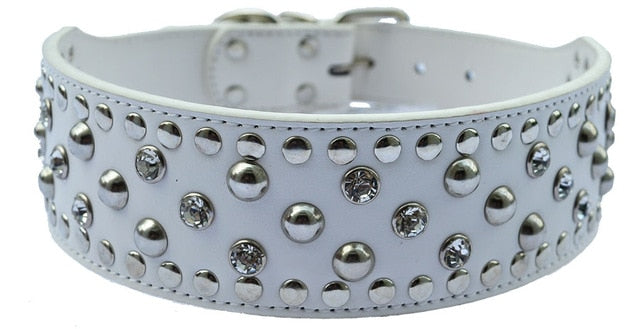 Crystal Studded Collar For Dogs 2 Inch Wide Leather Collar
