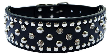 Crystal Studded Collar For Dogs 2 Inch Wide Leather Collar
